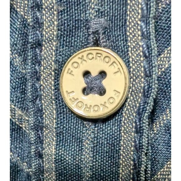 Foxcroft Womens Blue Pinstripe Button-Down Shirt Size 10 Long Sleeve - Picture 8 of 8